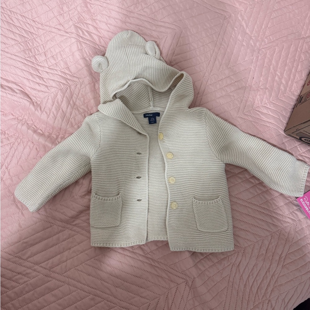 GAP Cream Knit Baby Cardigan with Hood